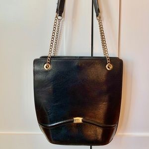 Vintage BALLY Bag, Purse- Black Leather,Gold Chain
